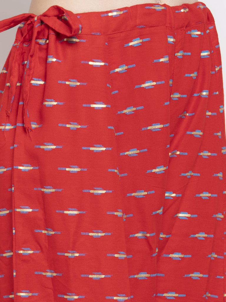 Women's Red Printed Rayon Sharara
