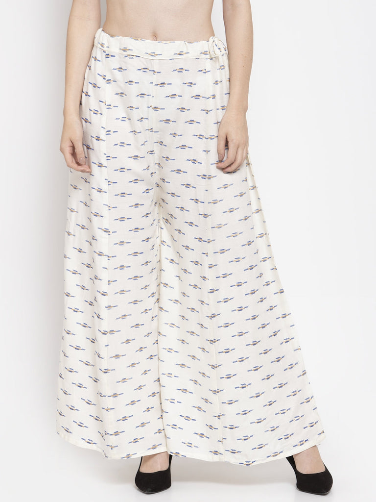 Women's Cream Flared Printed Rayon Sharara