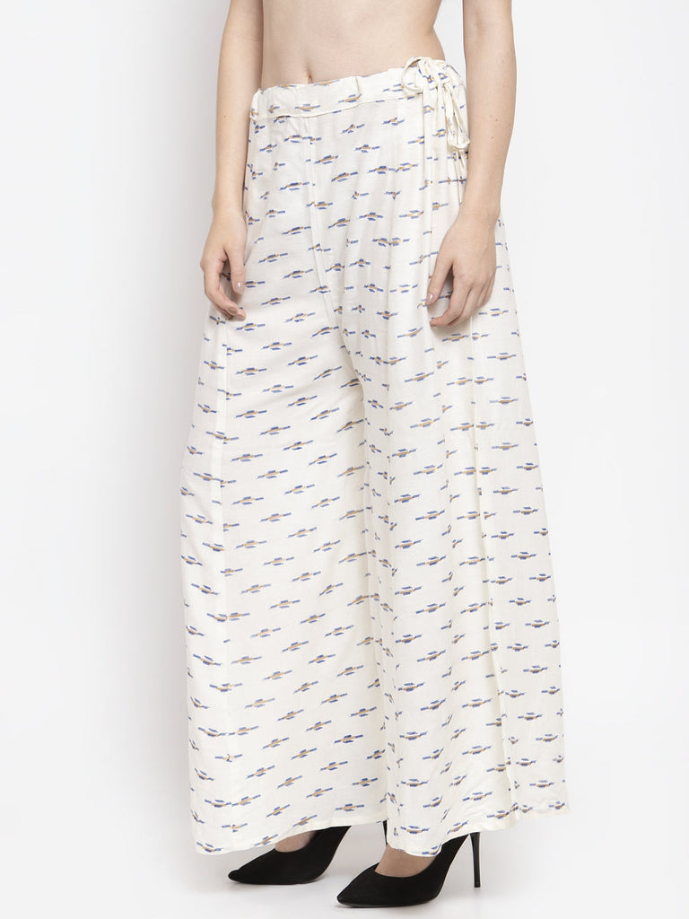 Women's Cream Flared Printed Rayon Sharara