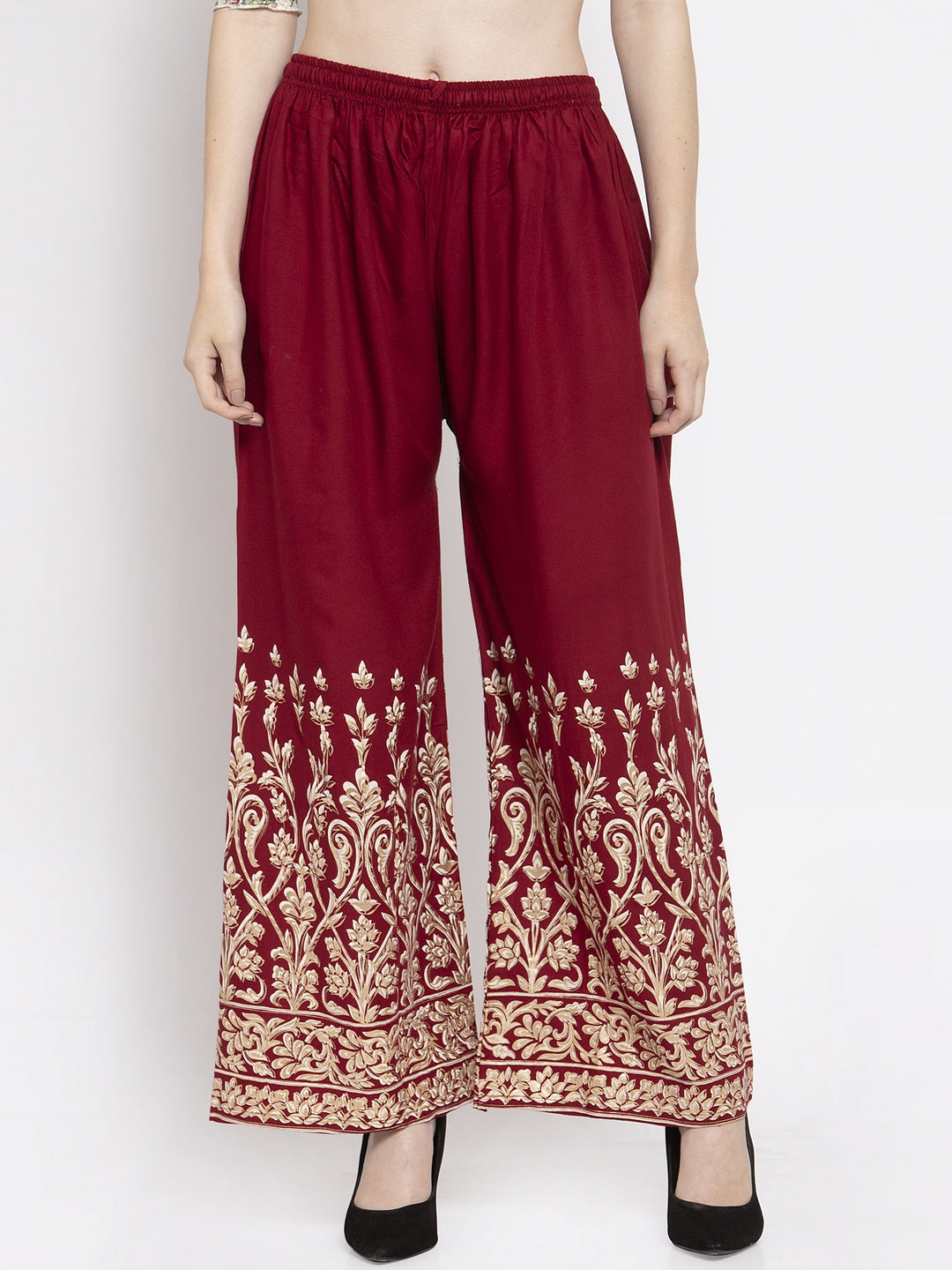 Women's Maroon Rayon Printed Palazzo