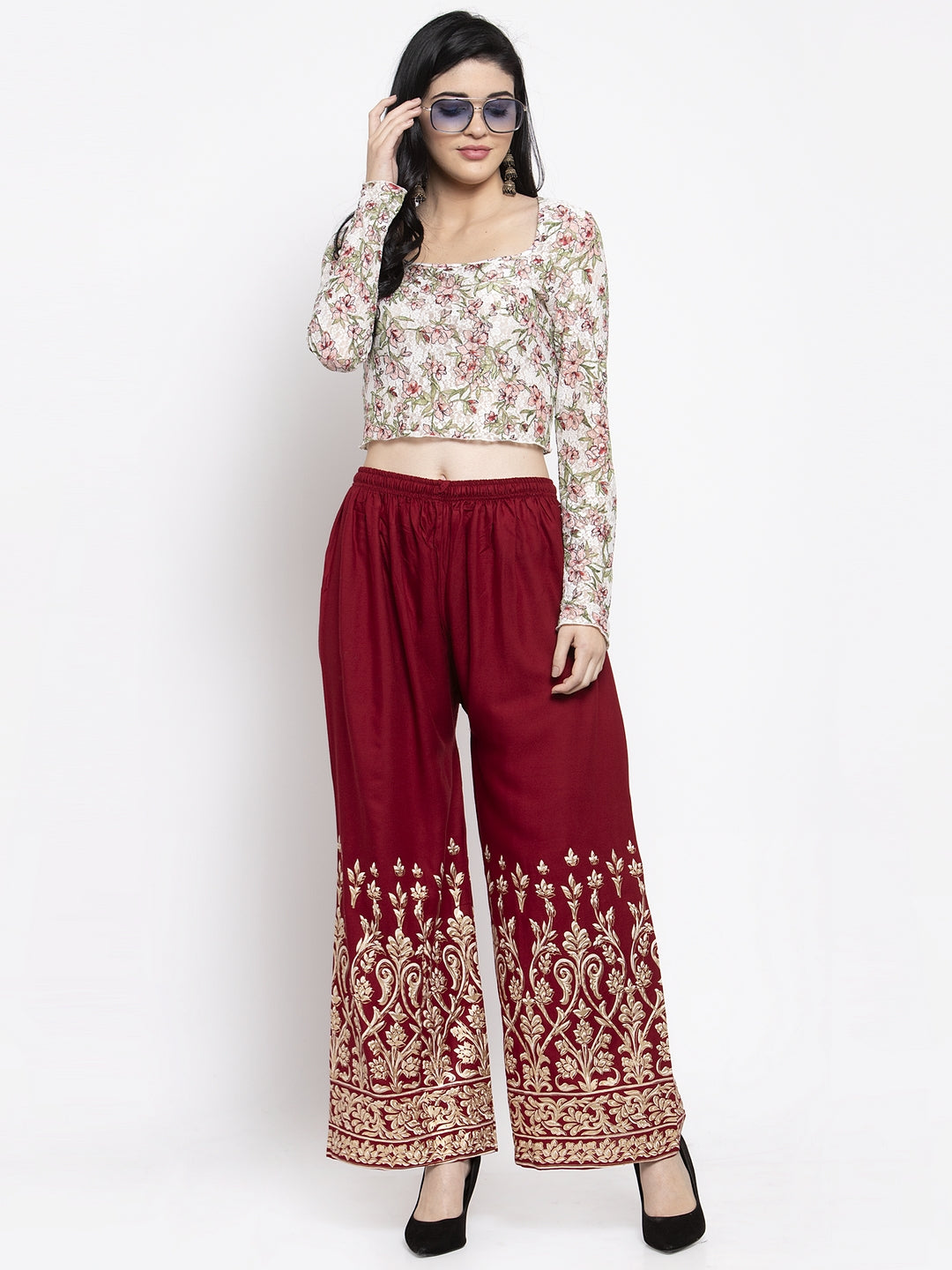 Women's Maroon Rayon Printed Palazzo