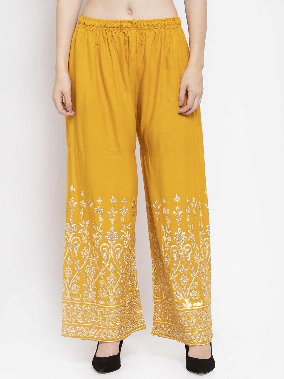 Women's Mustard Printed Rayon Palazzo