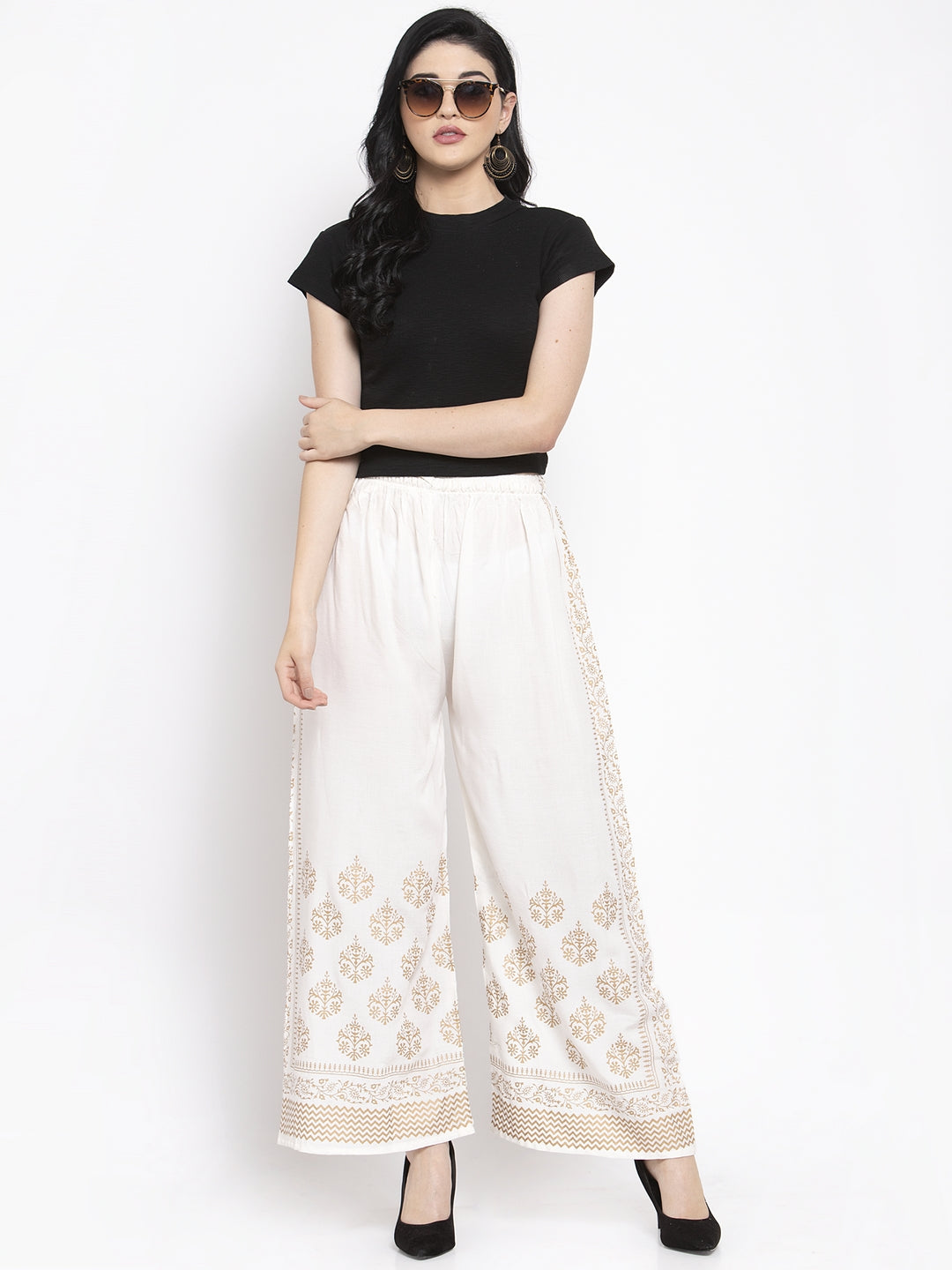 Women's Off-White Rayon Palazzo