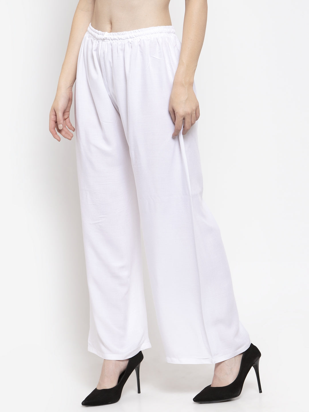 Women's White Solid Rayon Palazzo - Wahe-NOOR