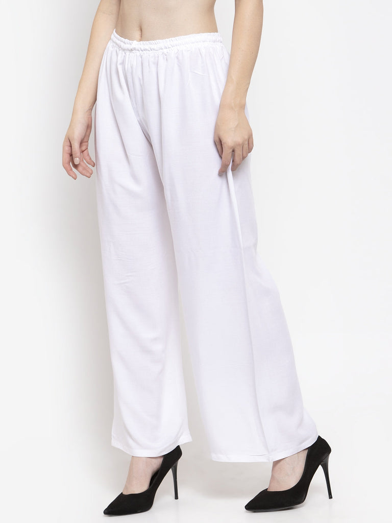 Women's White Solid Rayon Palazzo