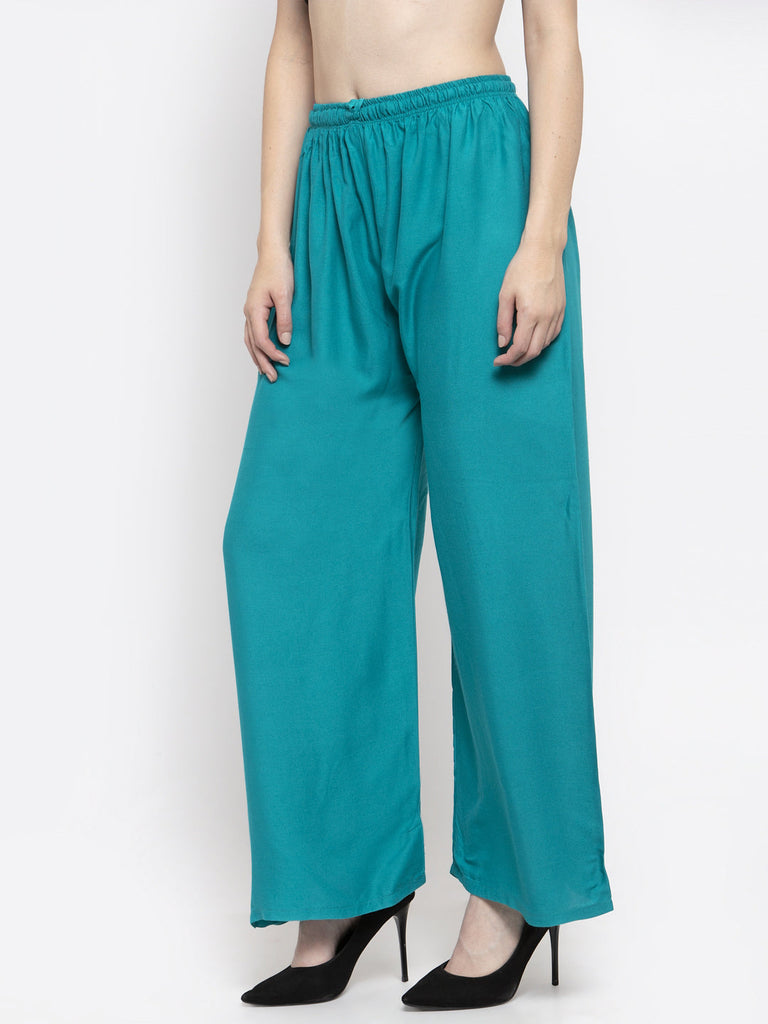 Women's Turquoise Solid Rayon Palazzo