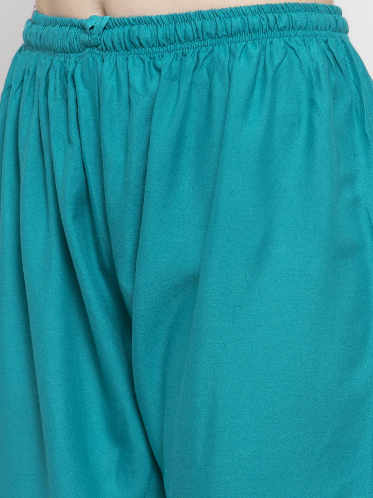 Women's Turquoise Solid Rayon Palazzo