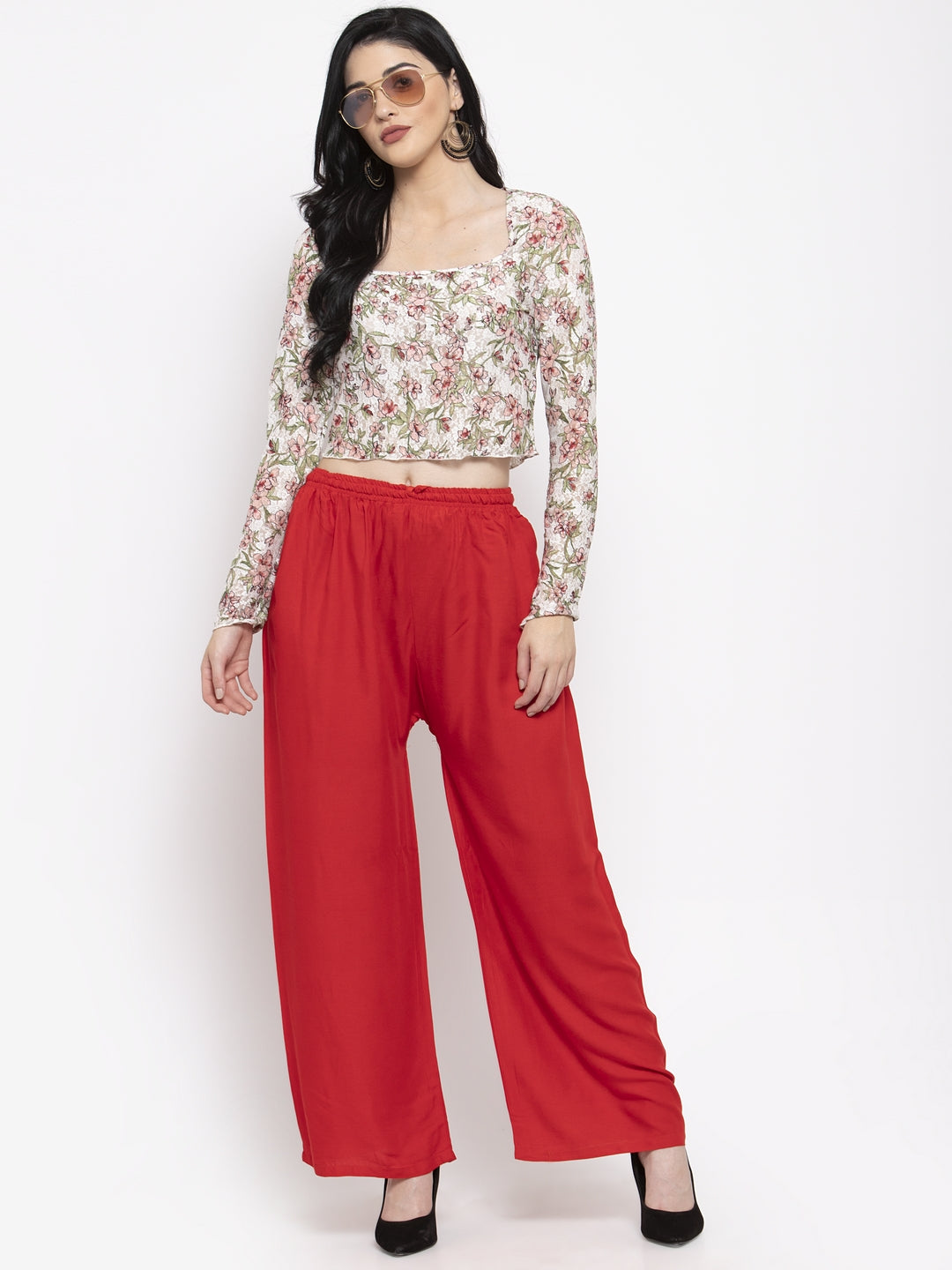Women's Red Solid Rayon Palazzo