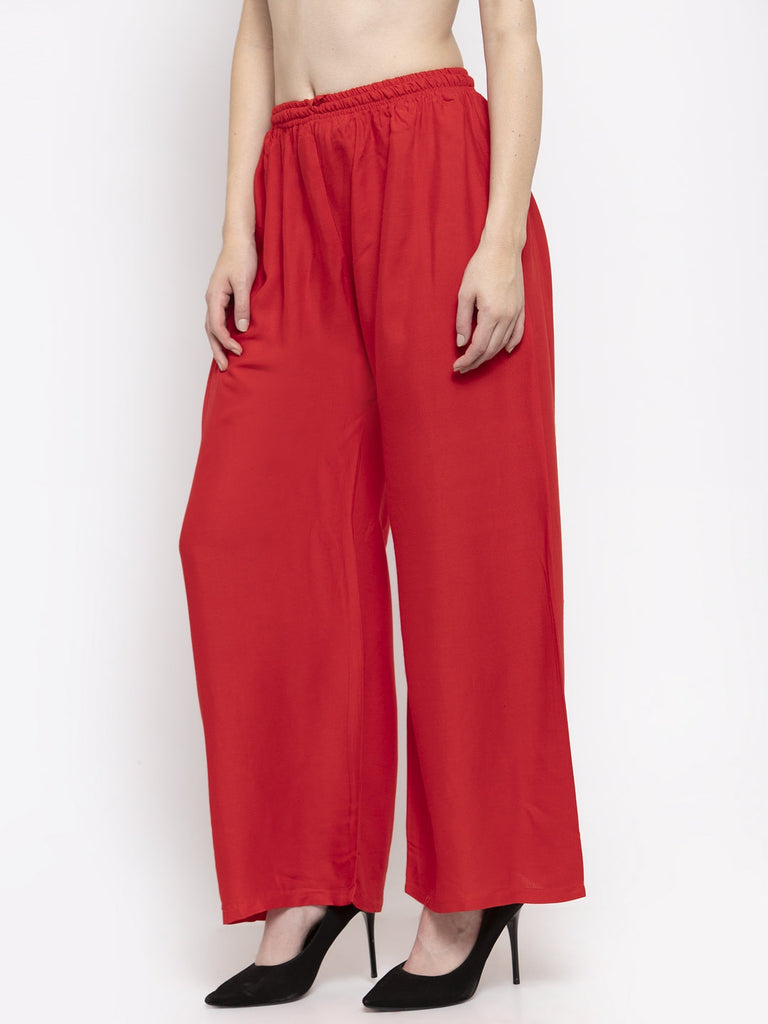 Women's Red Solid Rayon Palazzo