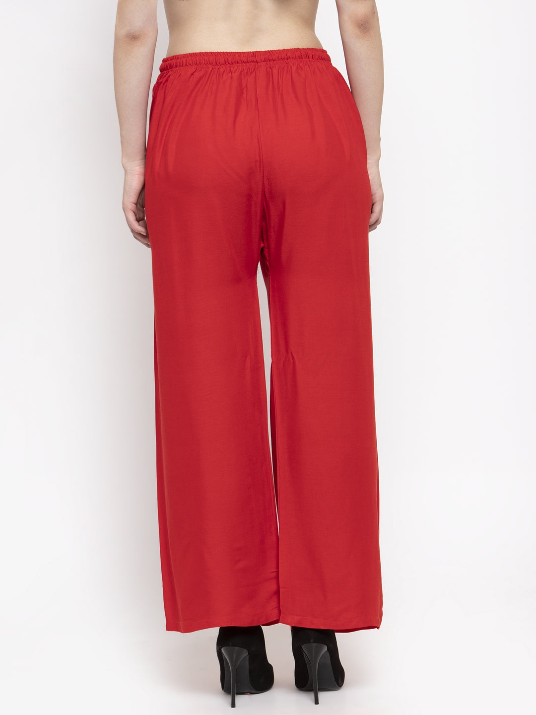 Women's Red Solid Rayon Palazzo - Wahe-NOOR