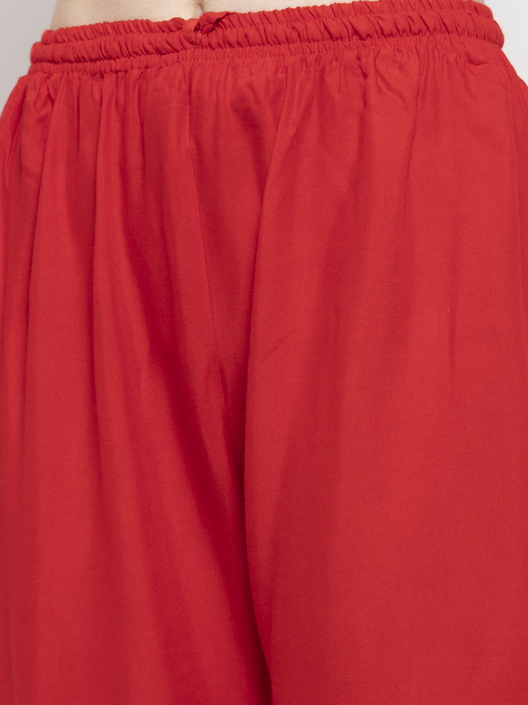 Women's Red Solid Rayon Palazzo