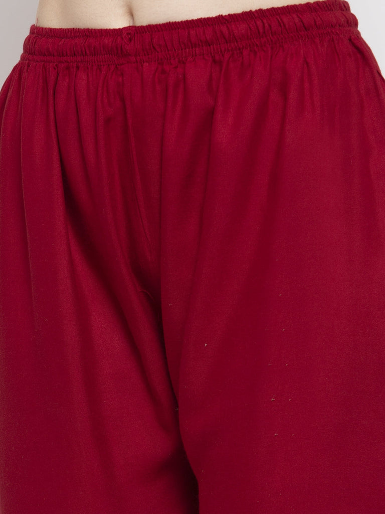 Women's Maroon Solid Rayon Palazzo