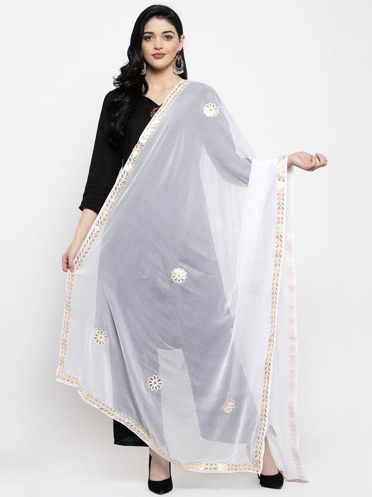 Women's Whte Gotta Patti Chiffon Dupatta