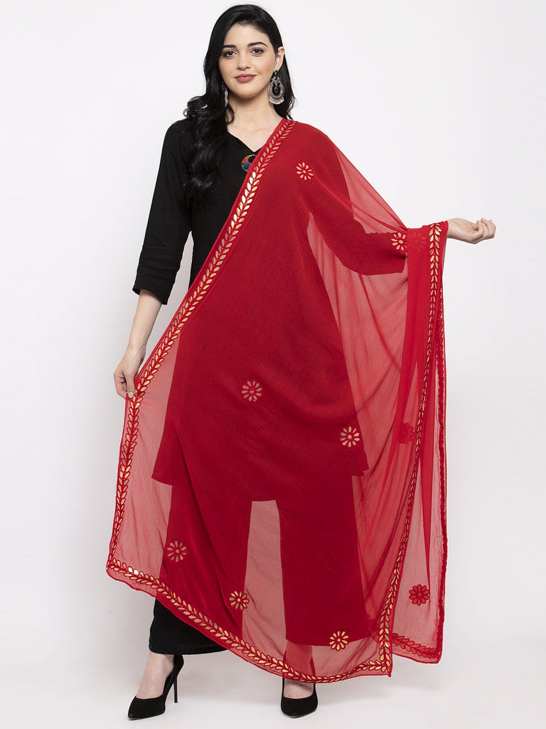 Women's Red Gotta Patti Chiffon Dupatta