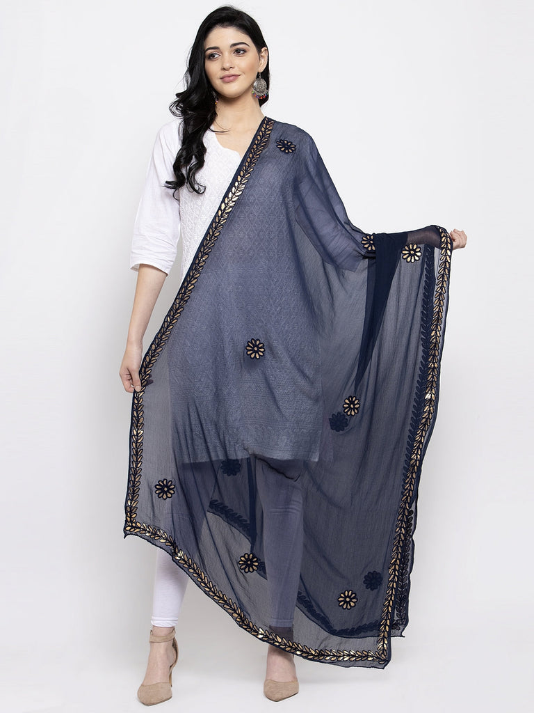 Women's Navy Blue Gotta Patti Chiffon Dupatta
