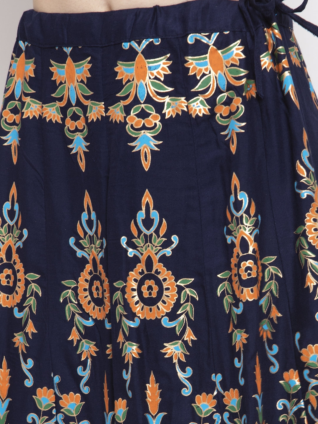 Women's Navy Blue Printed Flared Rayon Maxi Skirt - Wahe-NOOR