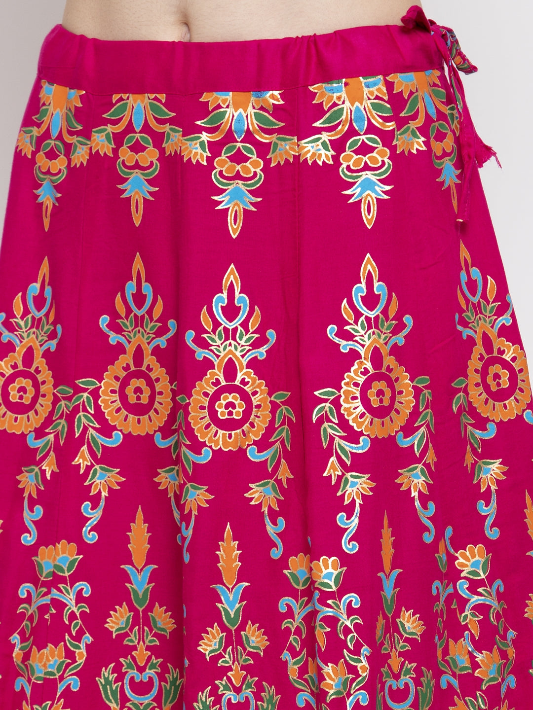 Women's Magenta Printed Flared Rayon Maxi Skirt - Wahe-NOOR