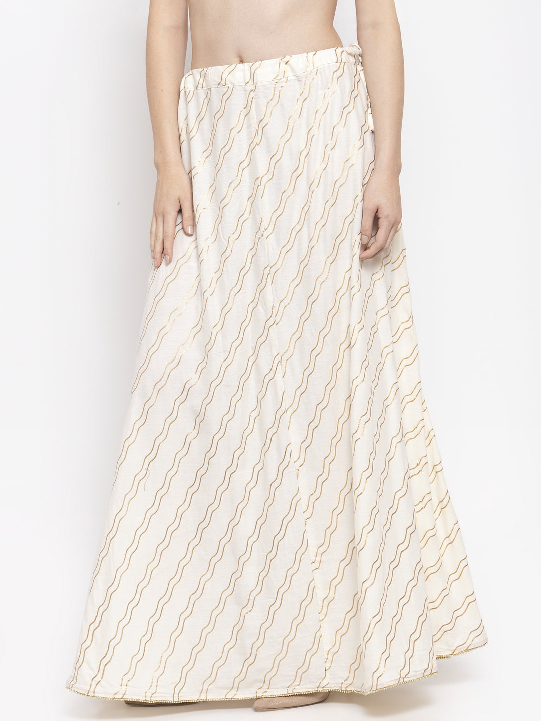 Women's Off-White Printed Flared Rayon Maxi Skirt - Wahe-NOOR