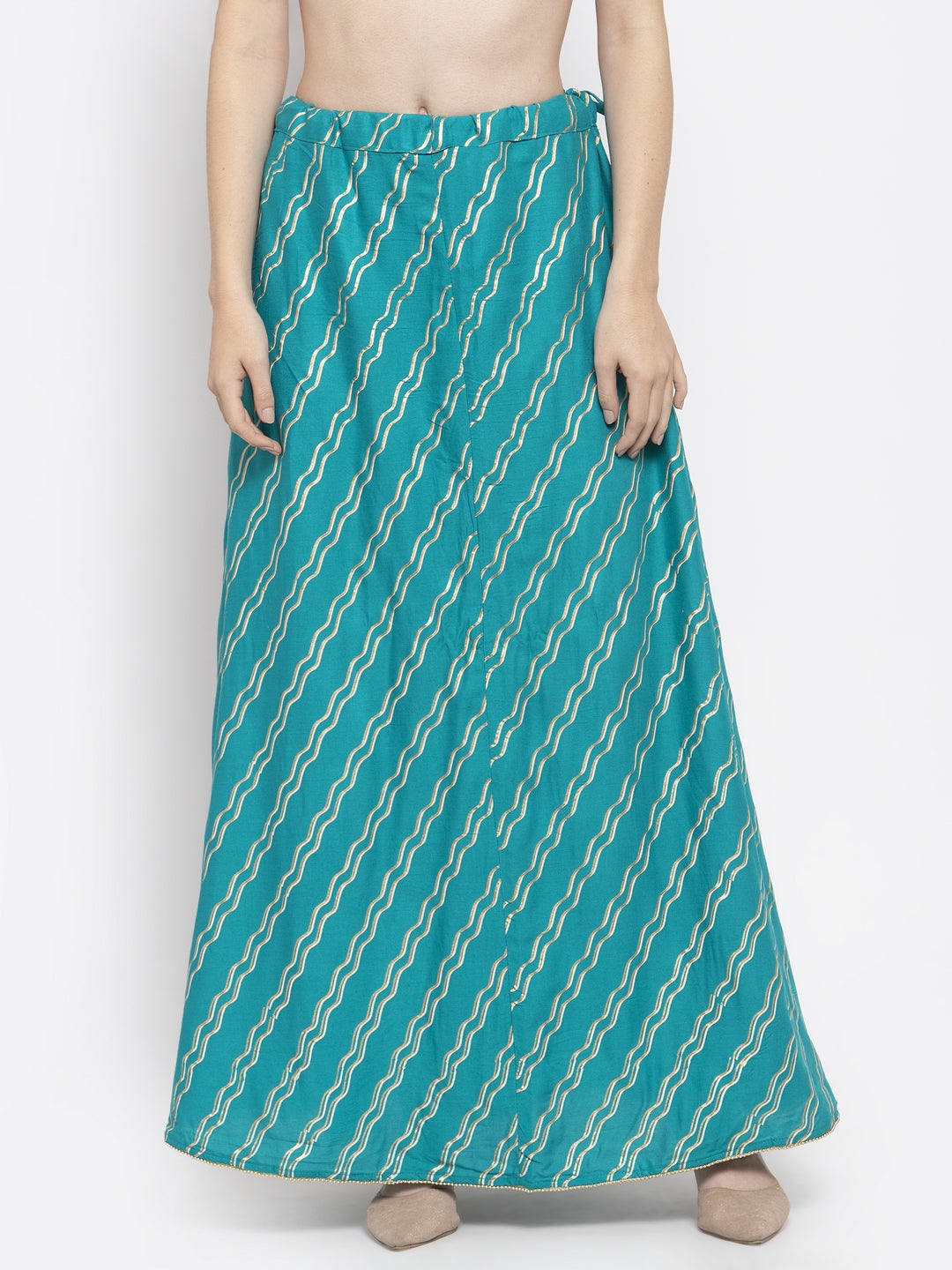 Women's Turquoise Printed Flared Rayon Skirt - Wahe-NOOR