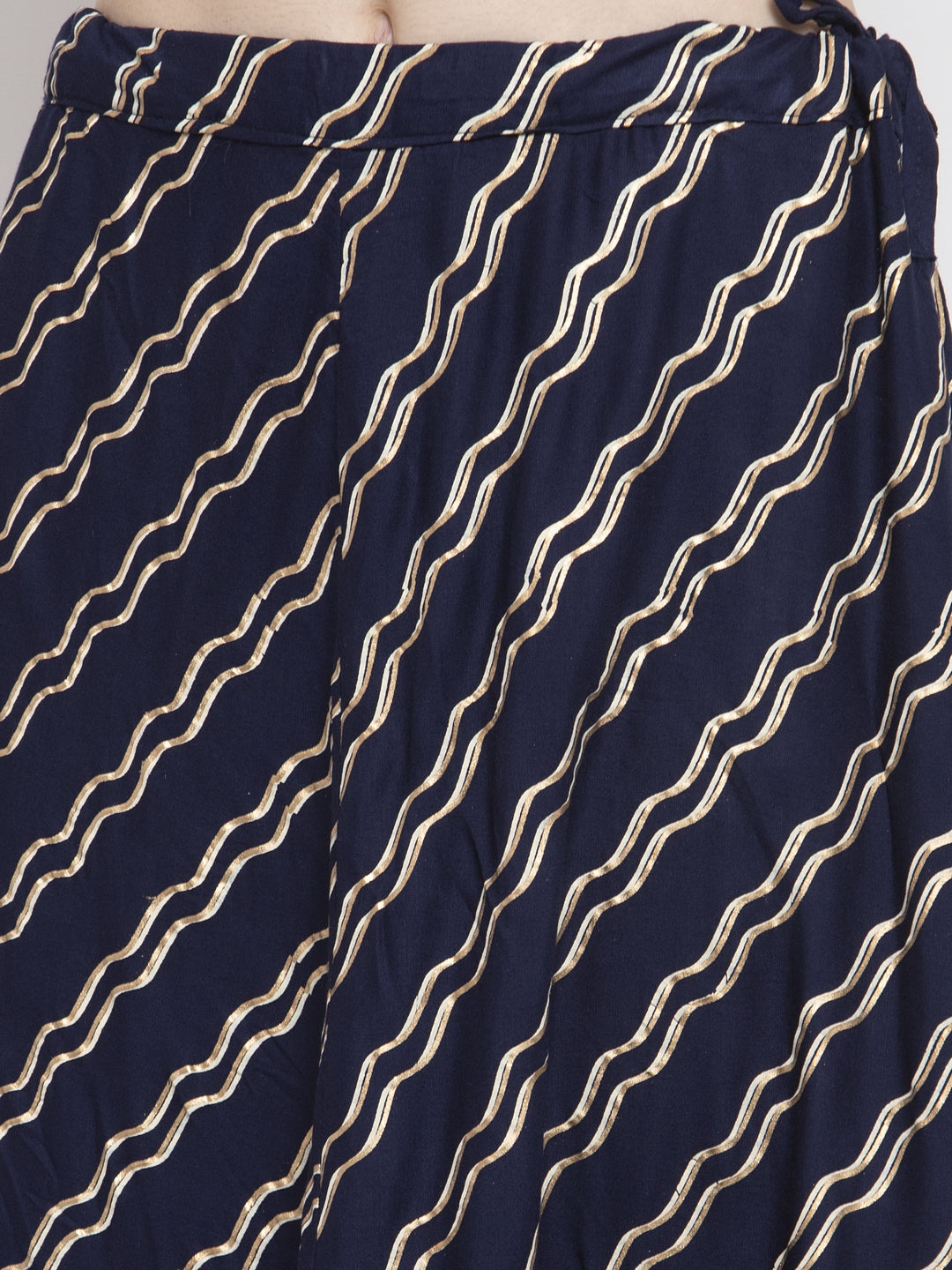 Women's Navy Blue Printed Flared Rayon Skirt - Wahe-NOOR
