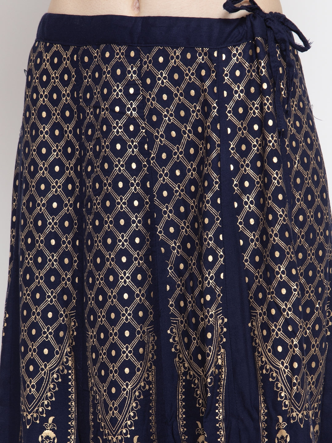Women's Navy Blue Flared Rayon Maxi Skirt - Wahe-NOOR