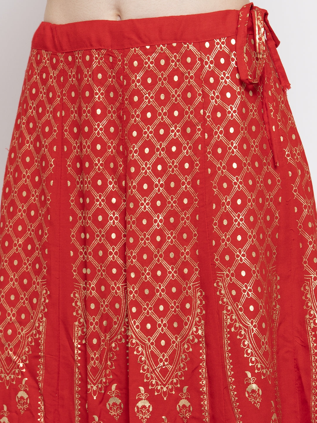Women's Red Printed Flared Rayon Skirt - Wahe-NOOR