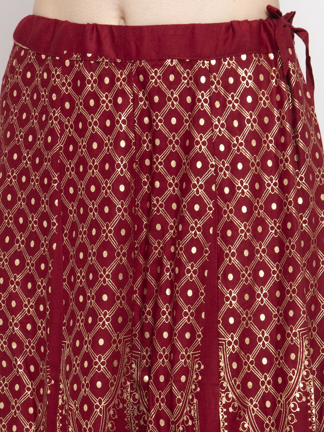 Women's Maroon Printed Flared Rayon Skirt - Wahe-NOOR