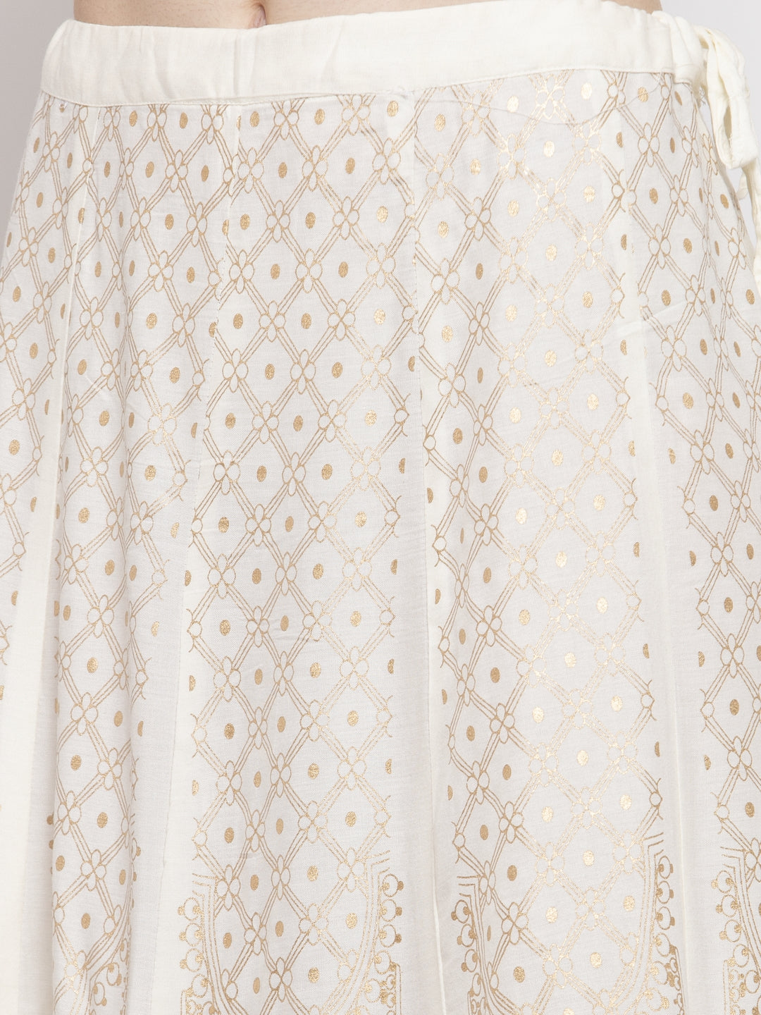 Women's Cream Printed Flared Rayon Skirt - Wahe-NOOR