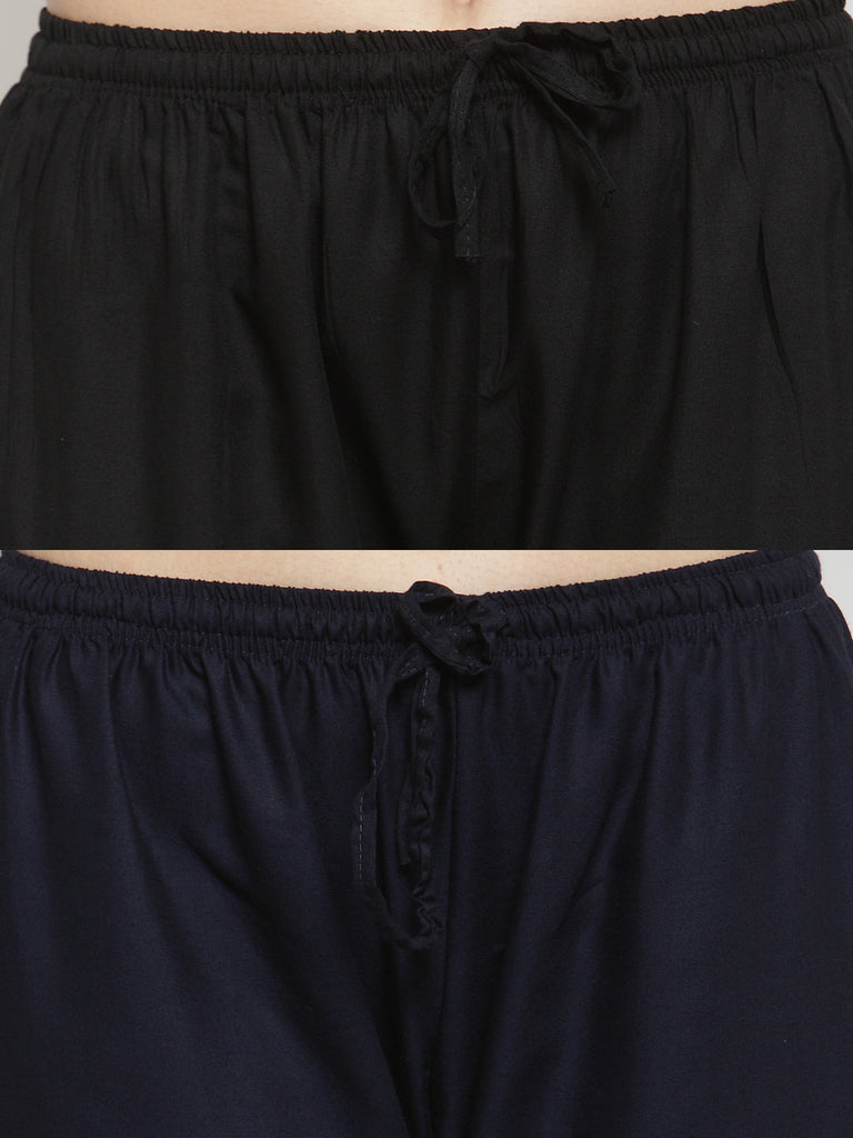 Women's Solid Black & Navy Blue Rayon Palazzo (Pack Of 2)