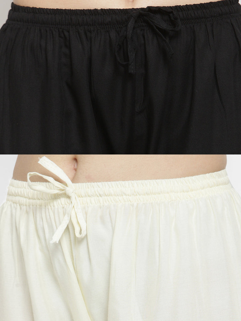 Women's Solid Black & Off-White Rayon Palazzo (Pack Of 2)