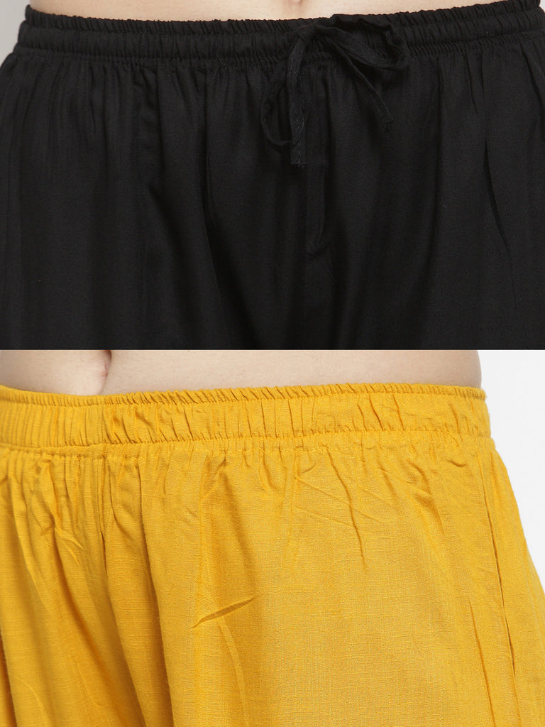 Women's Solid Black & Mustard Rayon Palazzo (Pack Of 2)