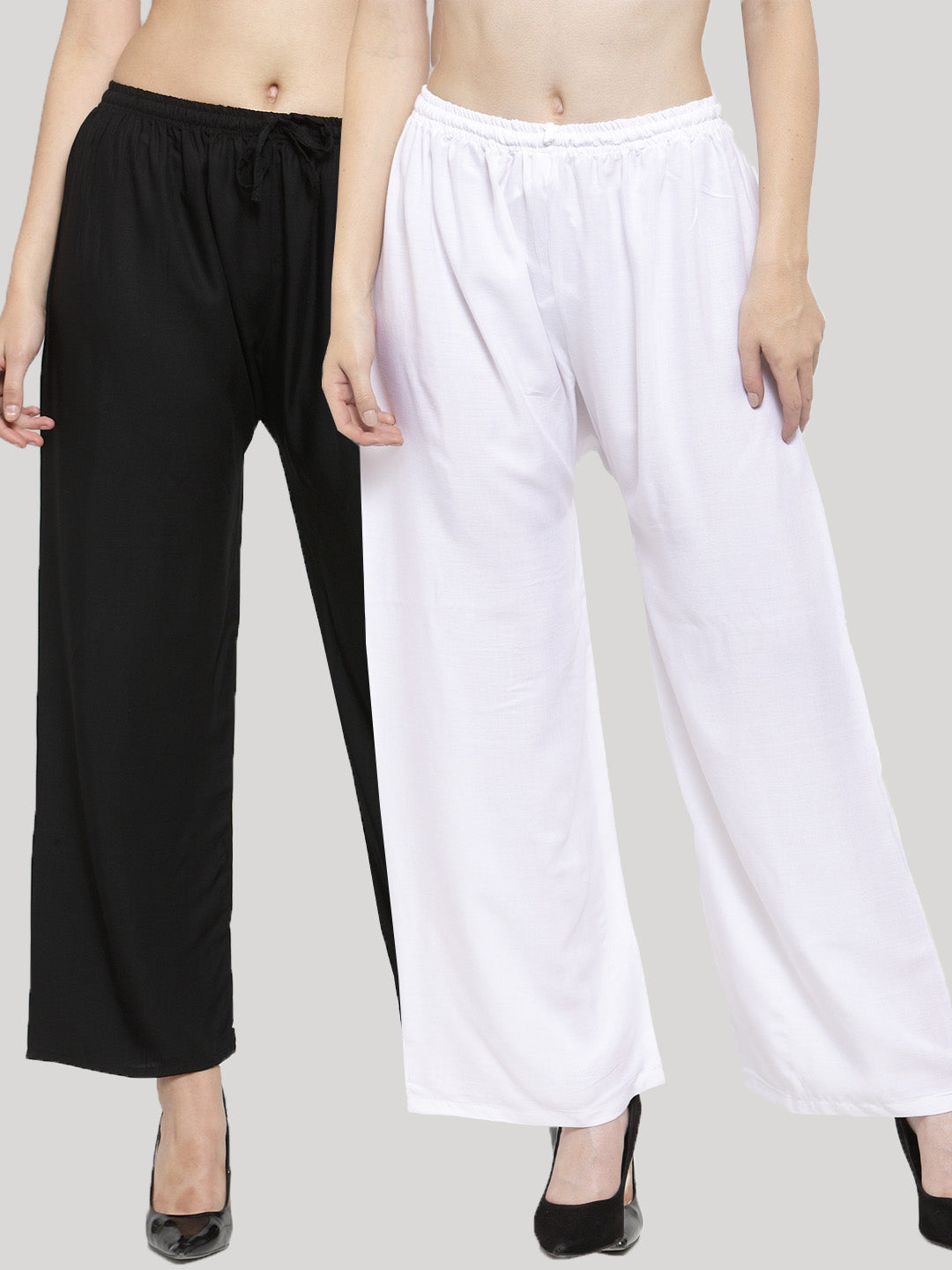 Women's Solid Black & White Rayon Palazzo (Pack Of 2) - Wahe-NOOR