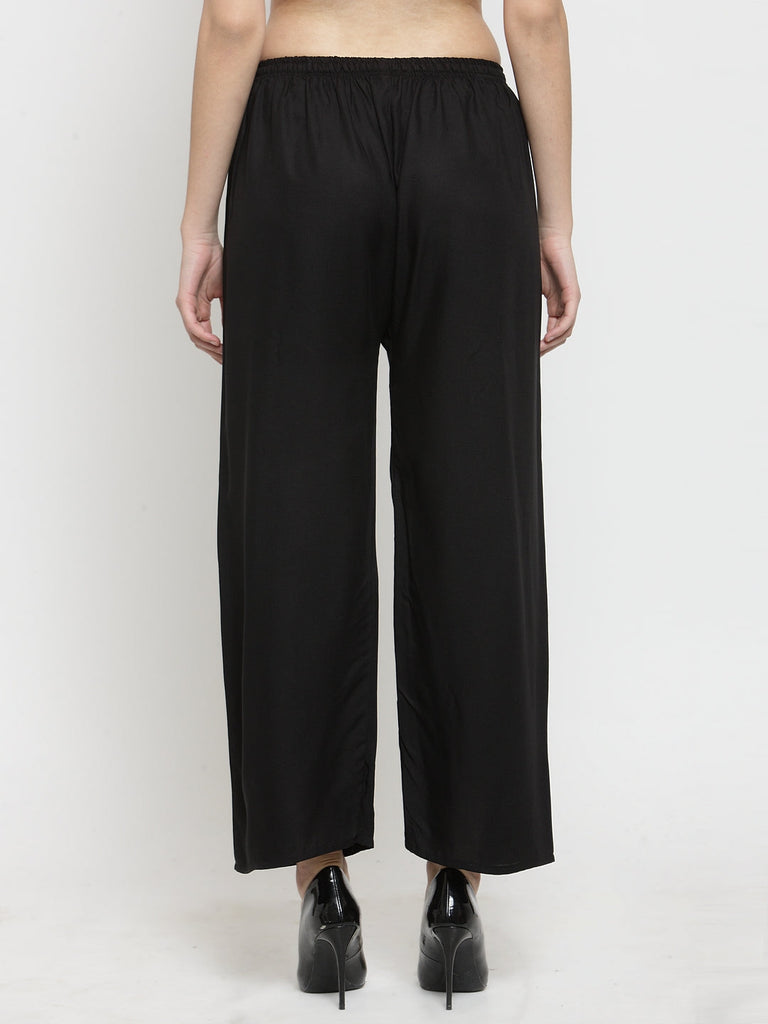 Women's Solid Black & White Rayon Palazzo (Pack Of 2)