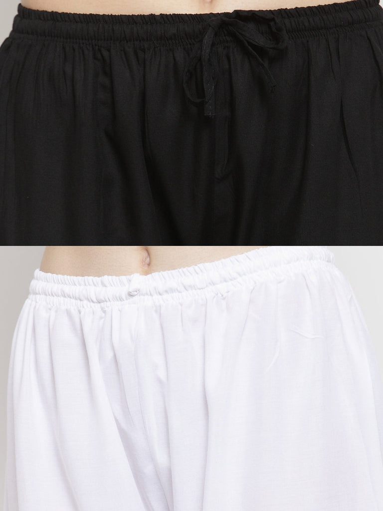 Women's Solid Black & White Rayon Palazzo (Pack Of 2)
