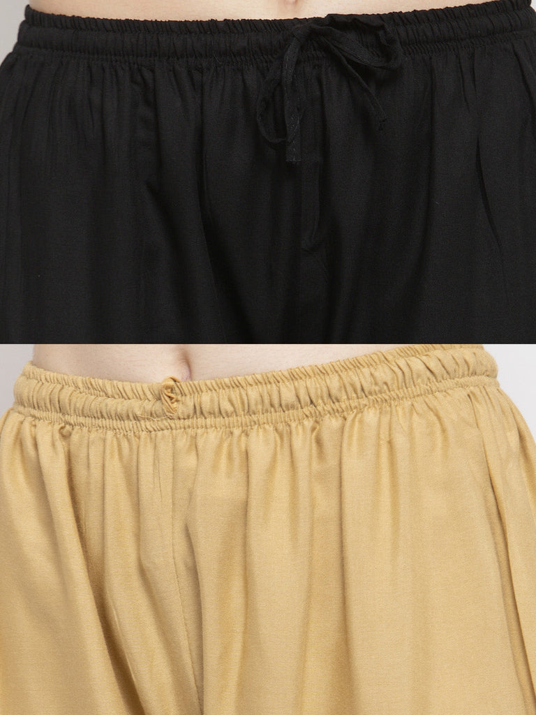 Women's Solid Black & Fawn Rayon Palazzo (Pack Of 2)