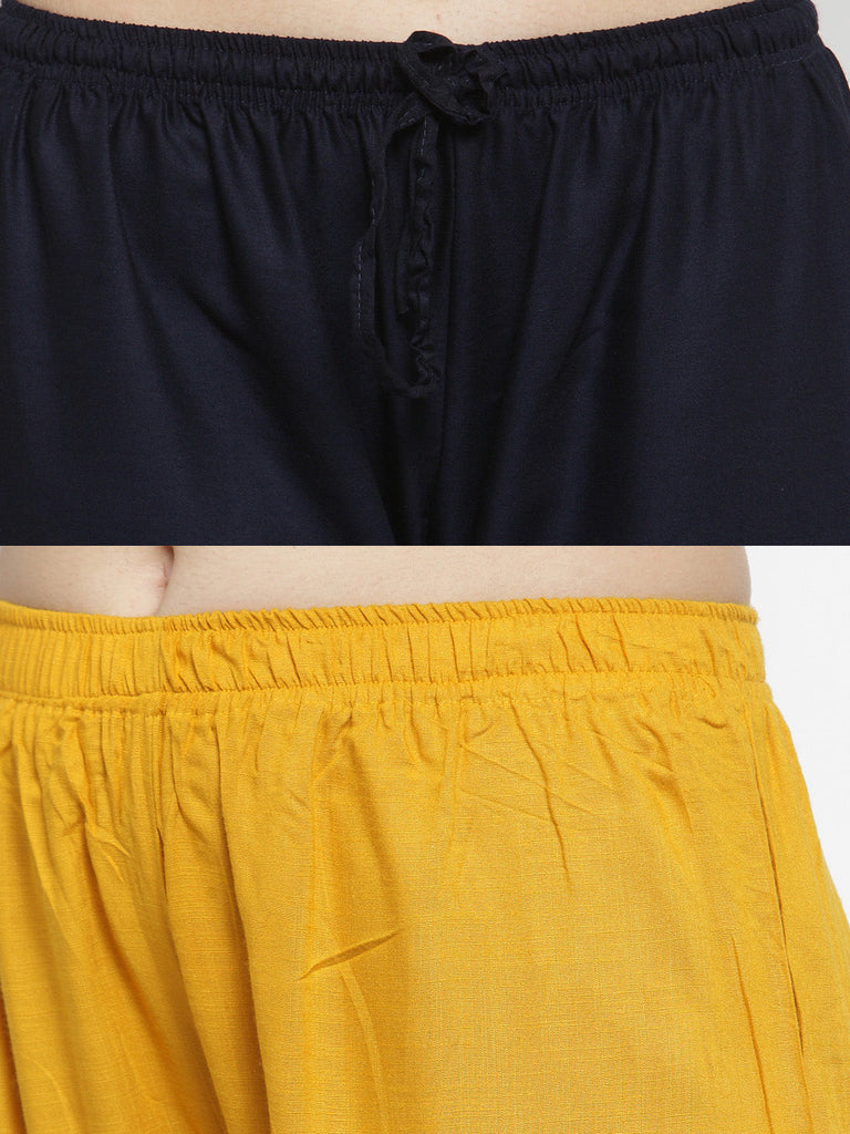 Women's Solid Mustard & Navy Blue Rayon Palazzo (Pack Of 2)