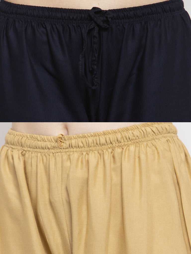 Women's Solid Fawn & Navy Blue Rayon Palazzo (Pack Of 2)