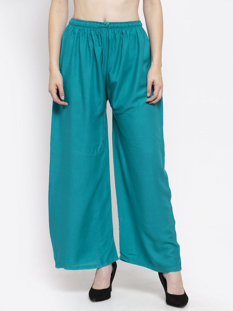 Women's Solid Turquoise & Navy Blue Rayon Palazzo (Pack Of 2)