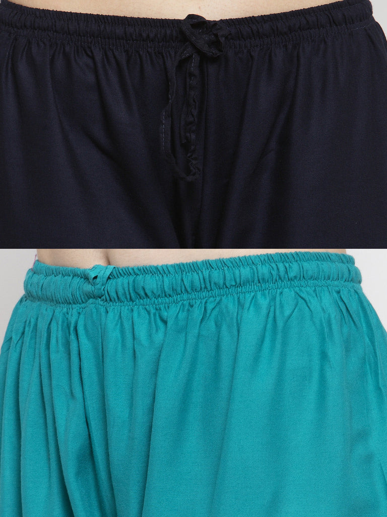 Women's Solid Turquoise & Navy Blue Rayon Palazzo (Pack Of 2)