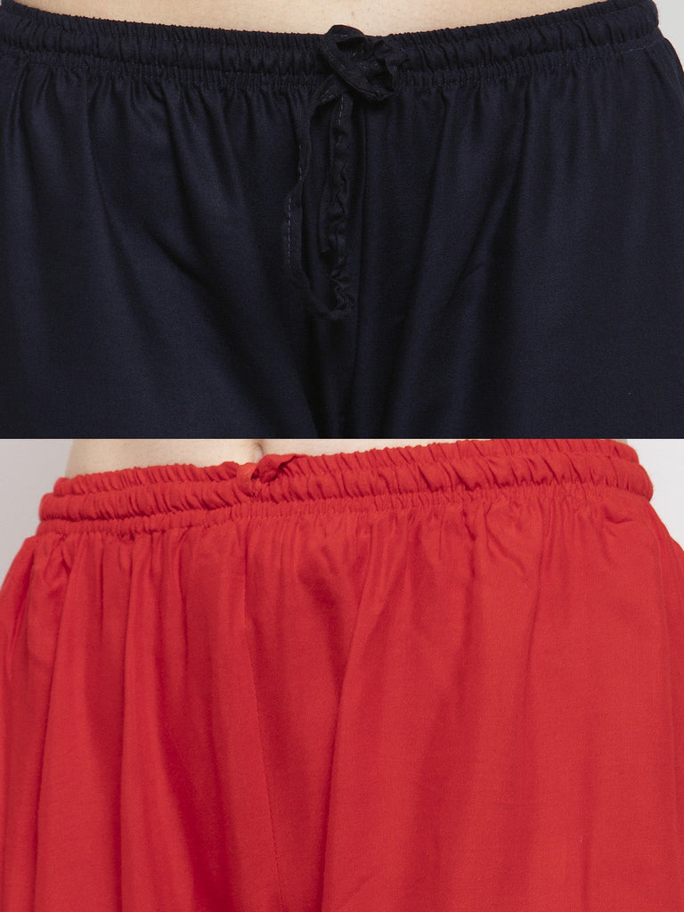 Women's Solid Black & Red Rayon Palazzo (Pack Of 2)