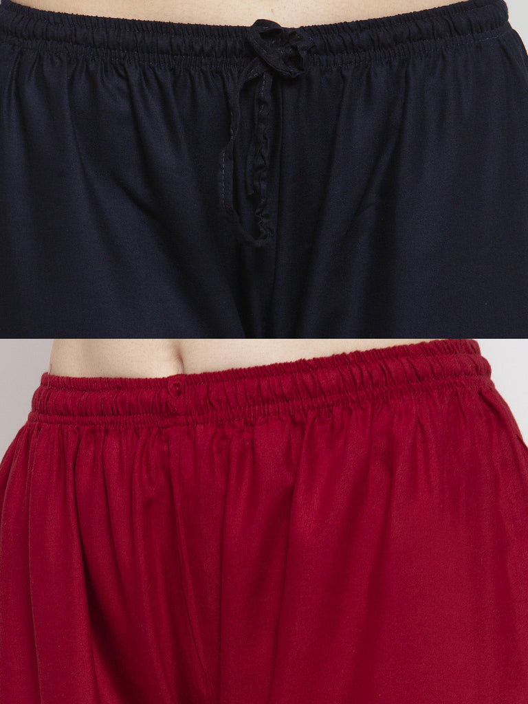 Women's Solid Black & Maroon Rayon Palazzo (Pack Of 2)