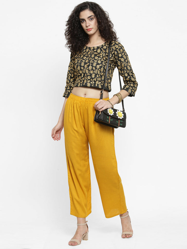 Women's Solid Off-White & Mustard Rayon Palazzo (Pack Of 2)