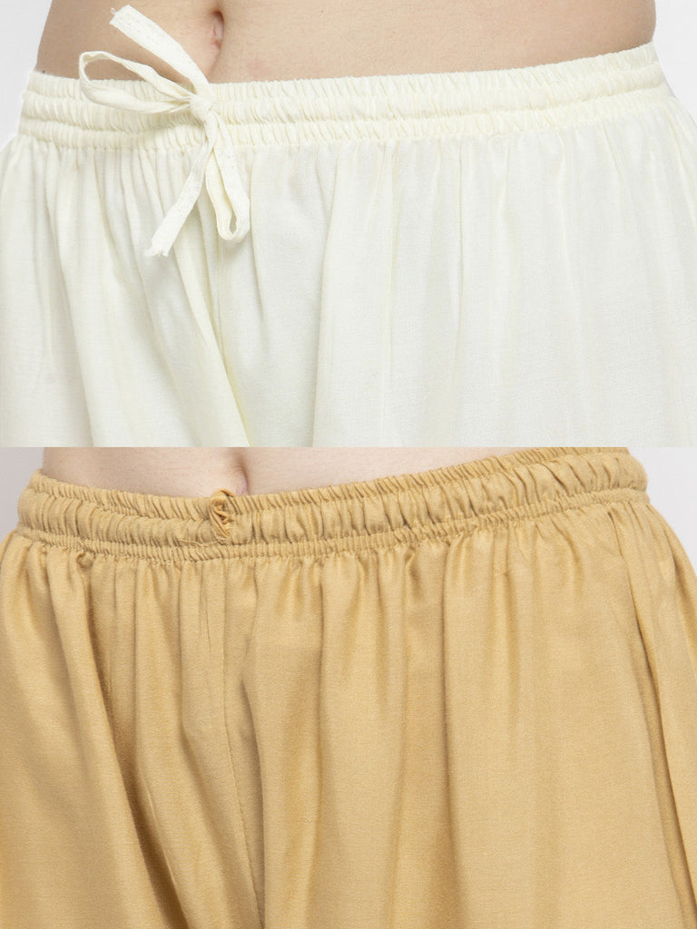 Women's Solid Off-White & Fawn Rayon Palazzo (Pack Of 2)