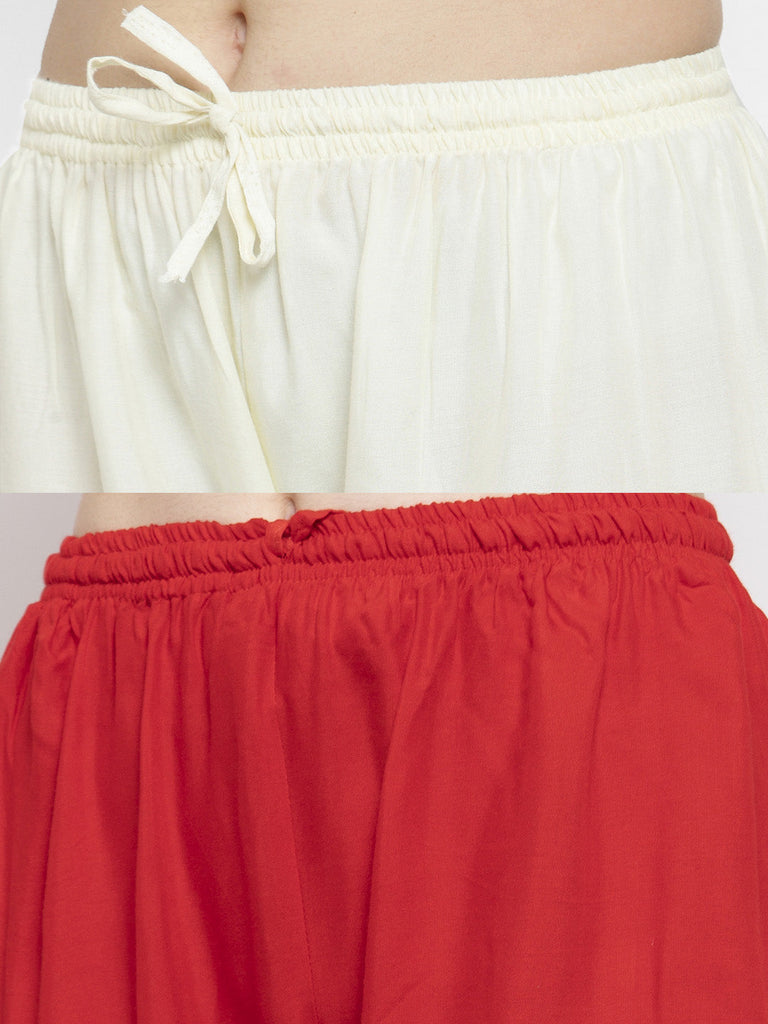 Women's Solid Off-White & Red Rayon Palazzo (Pack Of 2)