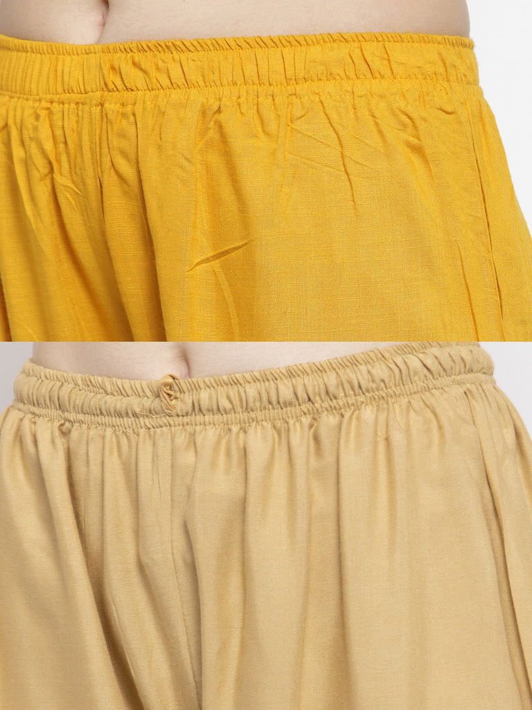 Women's Solid Fawn & Mustard Rayon Palazzo (Pack Of 2)