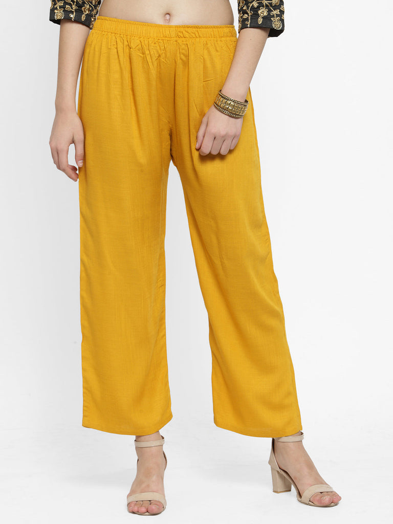 Women's Solid Mustard & Turquoise Rayon Palazzo (Pack Of 2)