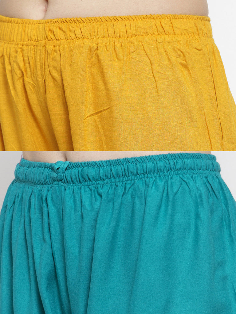 Women's Solid Mustard & Turquoise Rayon Palazzo (Pack Of 2)