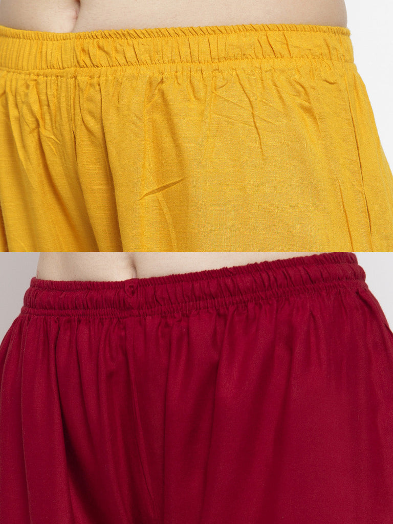 Women's Solid Mustard & Maroon Rayon Palazzo (Pack Of 2)