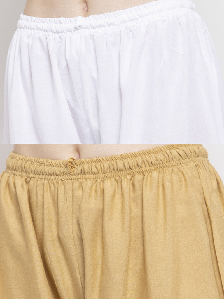 Women's Solid White & Fawn Rayon Palazzo (Pack Of 2)
