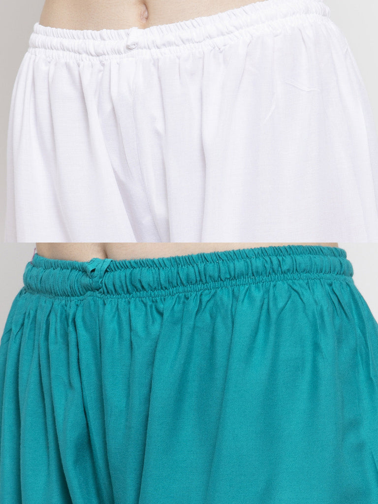 Women's Solid White & Turquoise Rayon Palazzo (Pack Of 2)